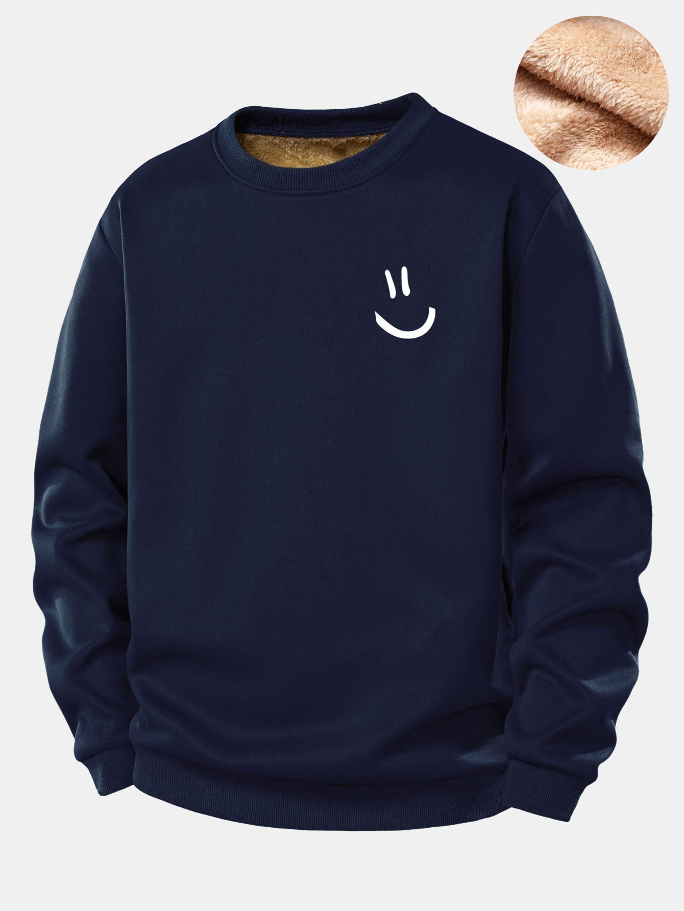 Smiley Face Print Teddy Fleece Lined Sweatshirt