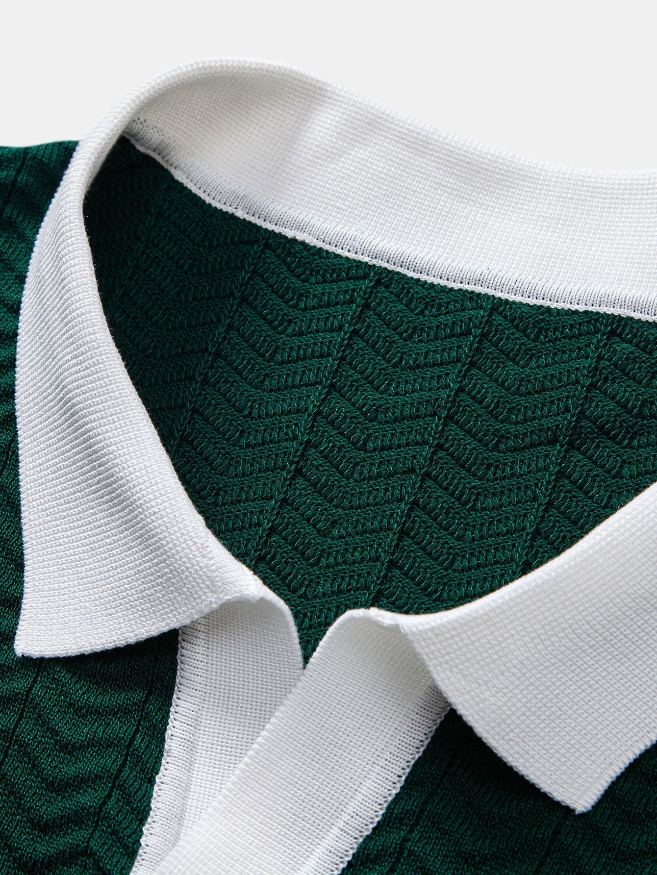 Texture Contrast Knitted V Neck Polo Shirt