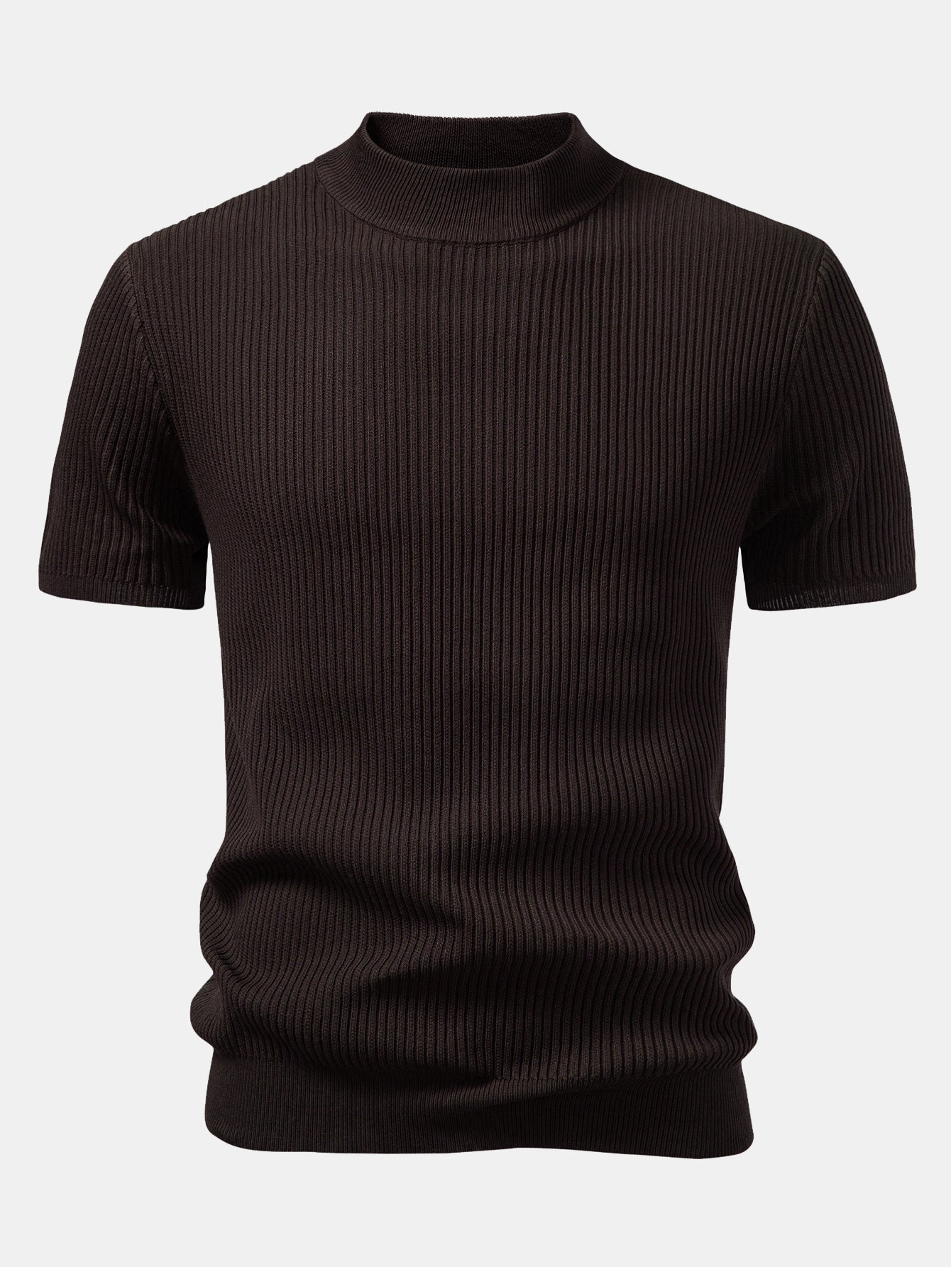 Ribbed Mock Neck Knitted Sweater T-Shirt