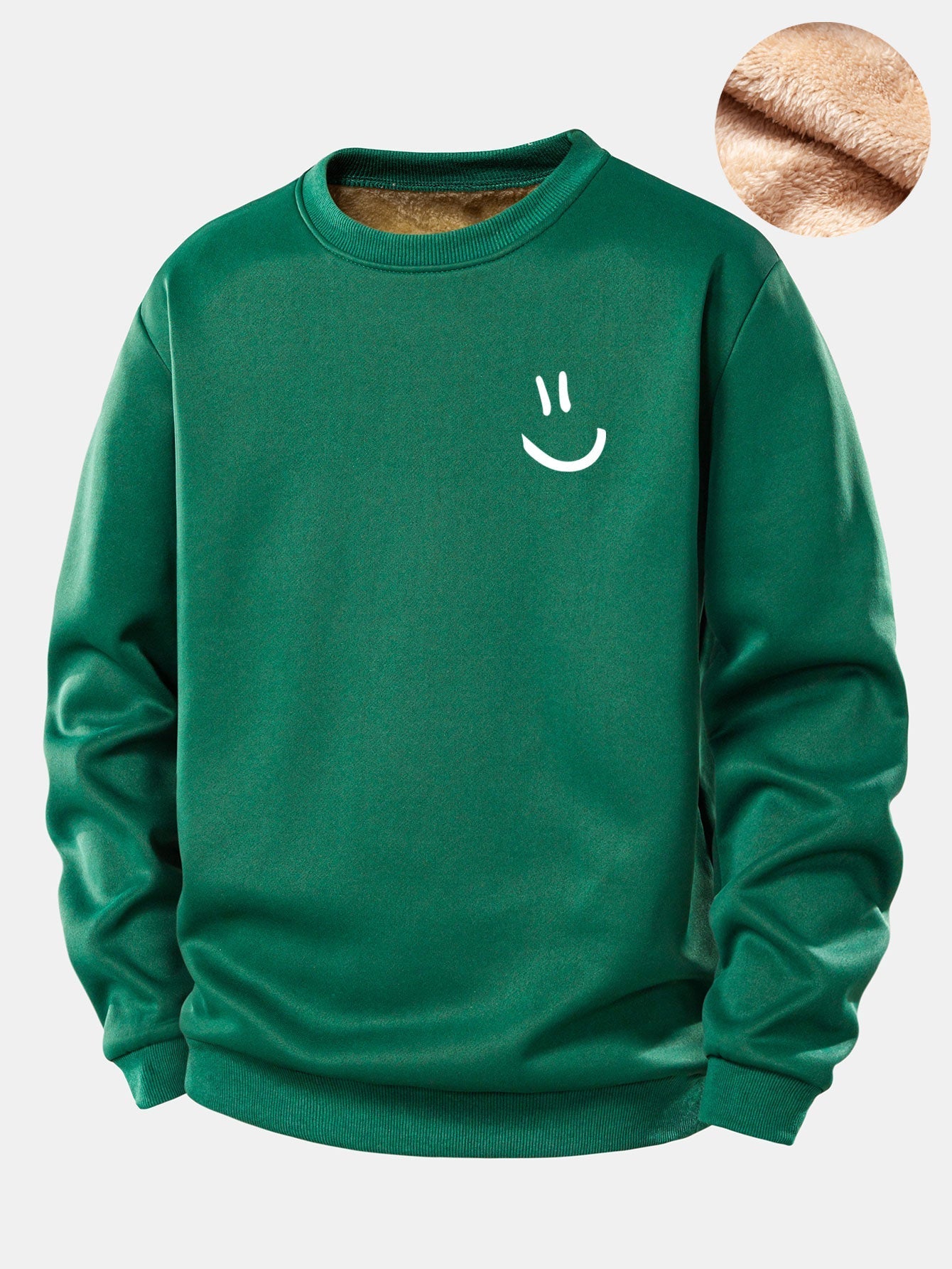 Smiley Face Print Teddy Fleece Lined Sweatshirt