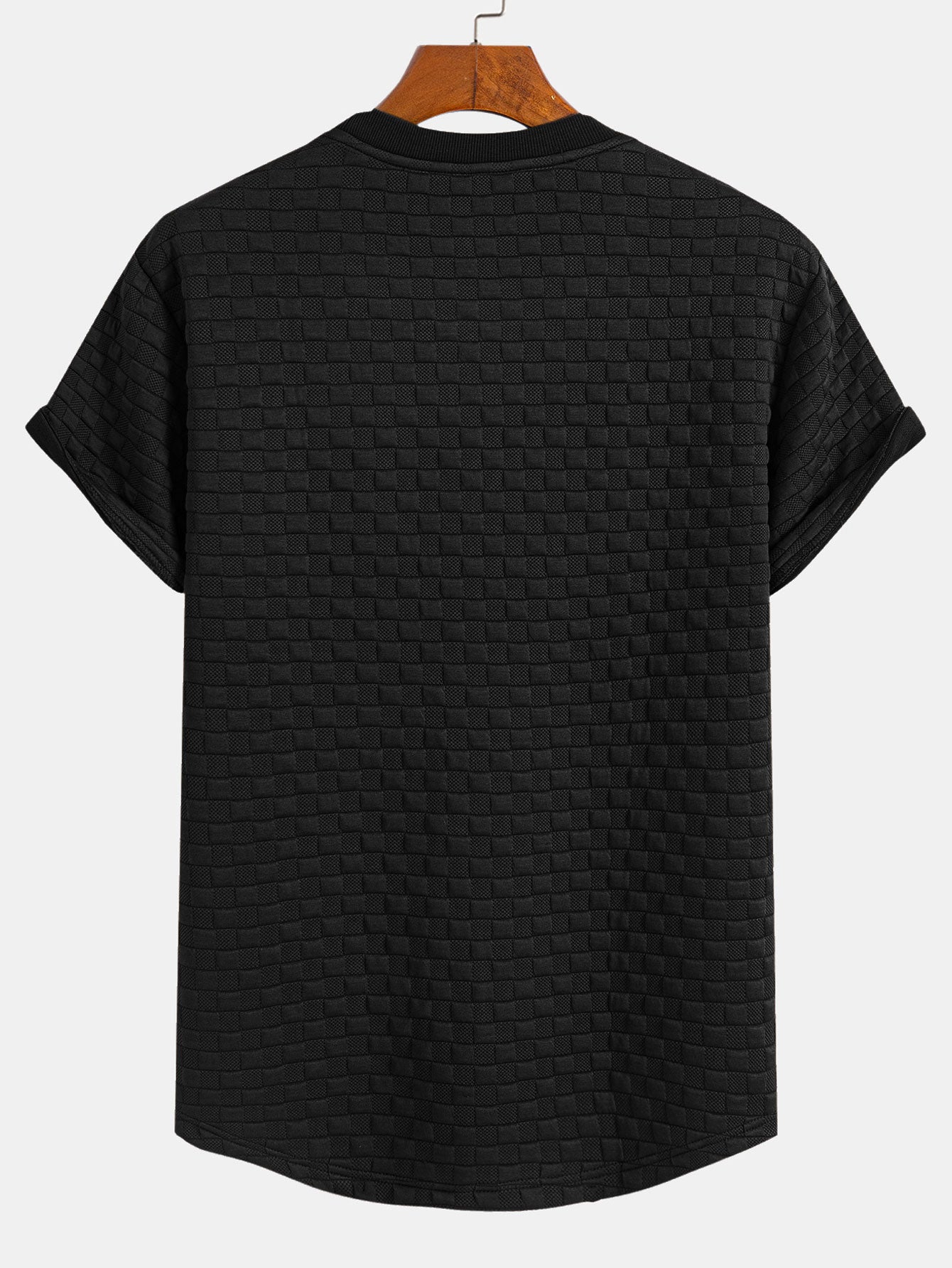 Checkerboard Jacquard  Arc Hem T-Shirt