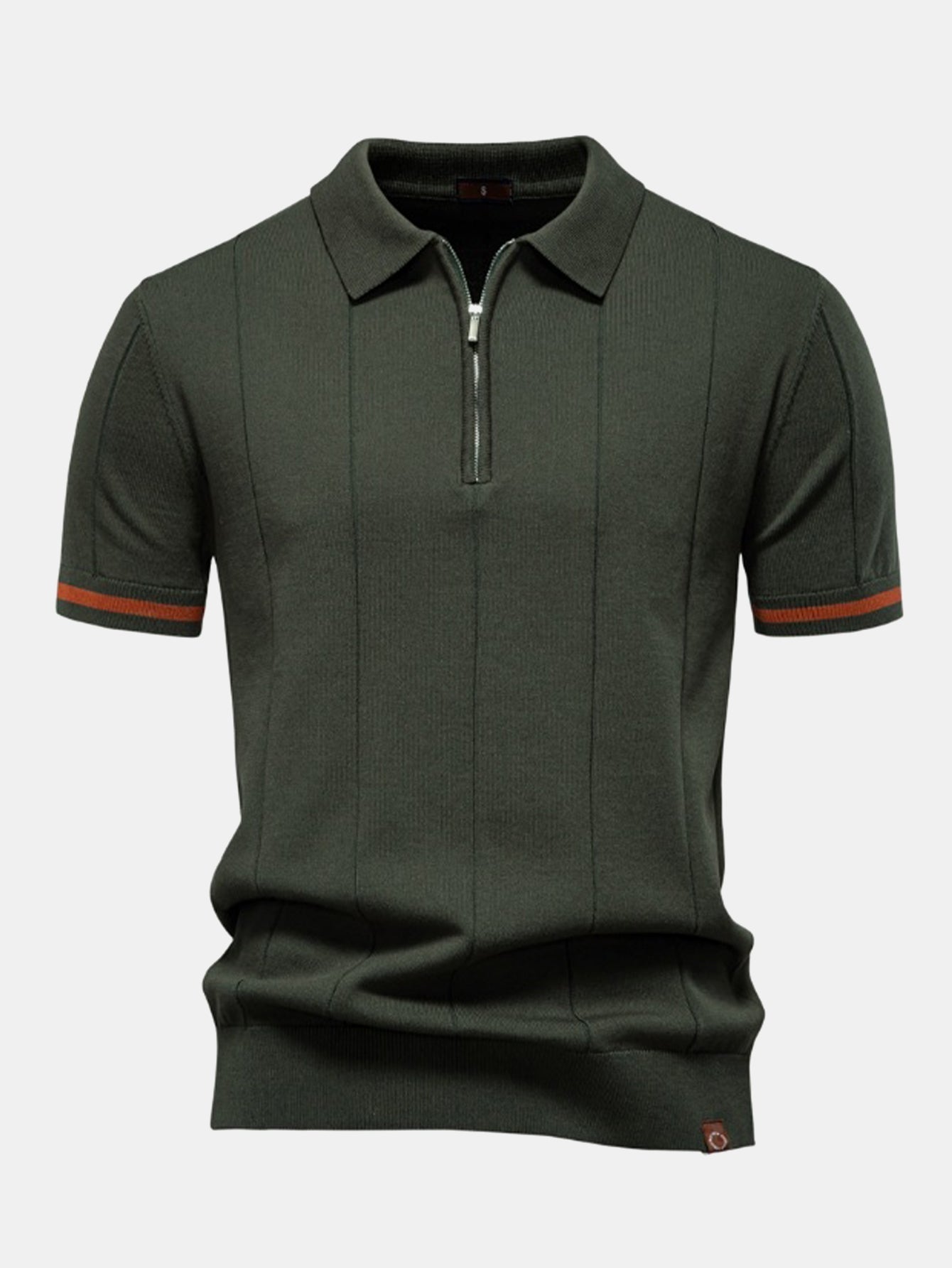 Contrast Trim Zipper Knit Polo Shirt