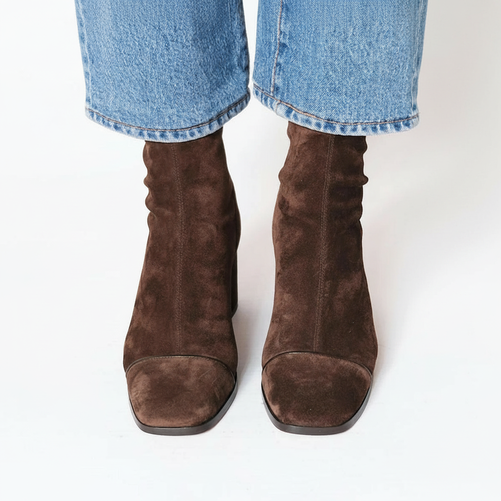 Lily| Elegant Suede Square Toe Ankle Boots