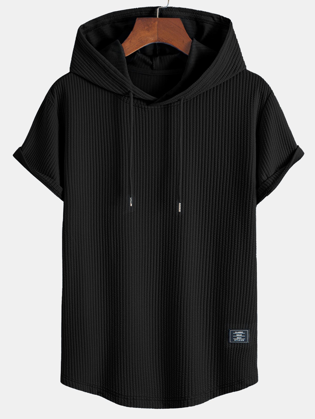 Ribbed Hooded  Arc Hem T-Shirt