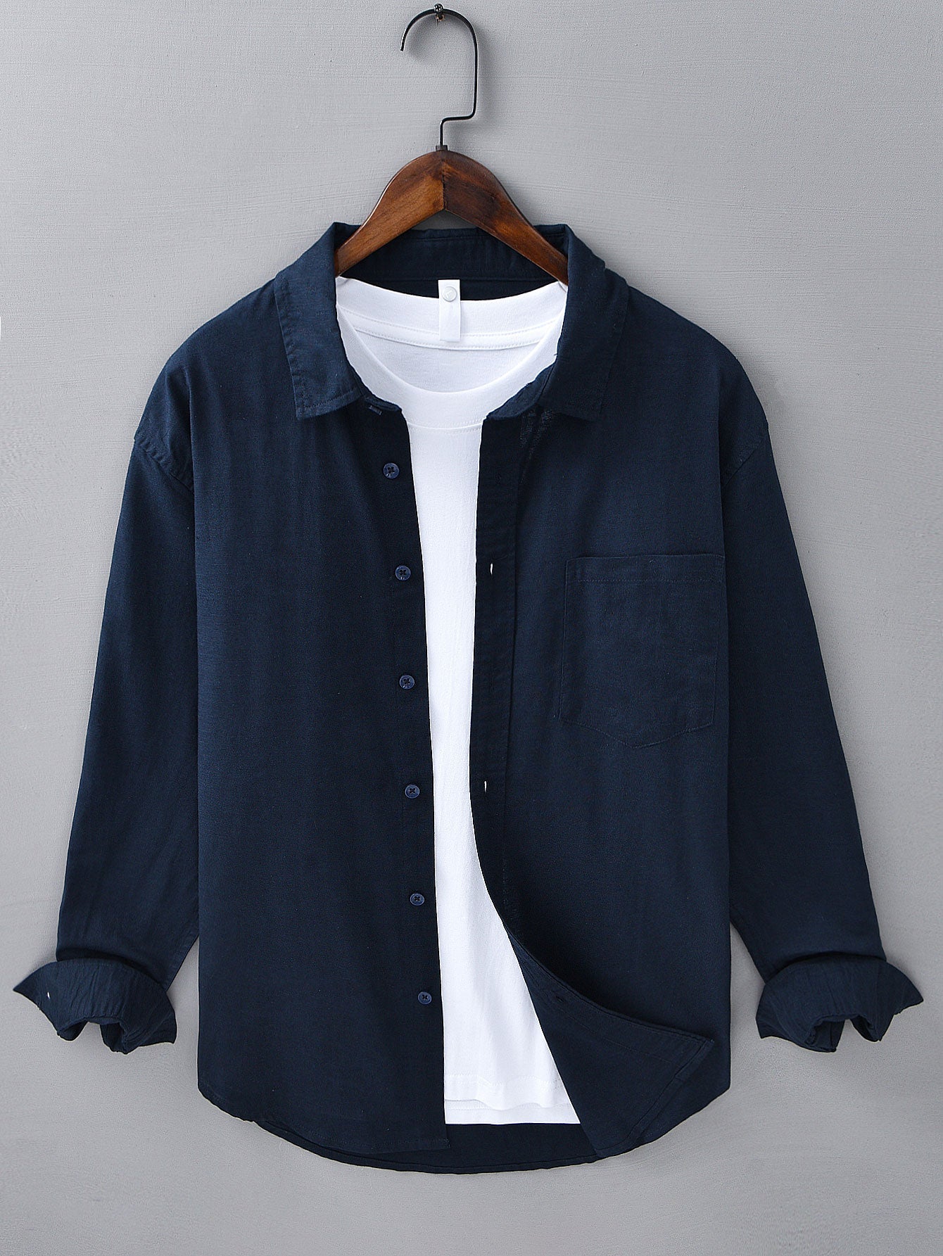 Long Sleeve Linen Cotton Shirt With Pocket