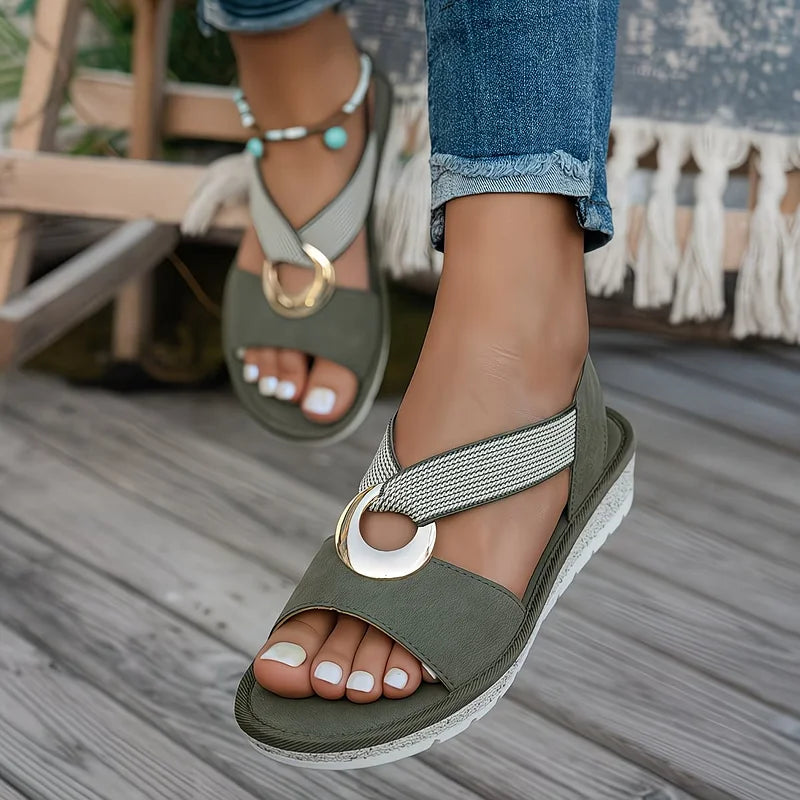 Simone | Sandales Plates Avec Boucle Métallique