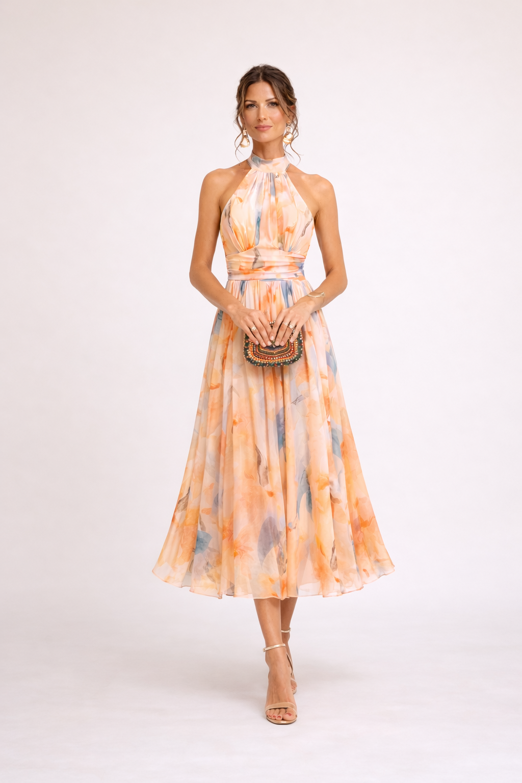 CAMILLE - Robe Halter Aquarelle