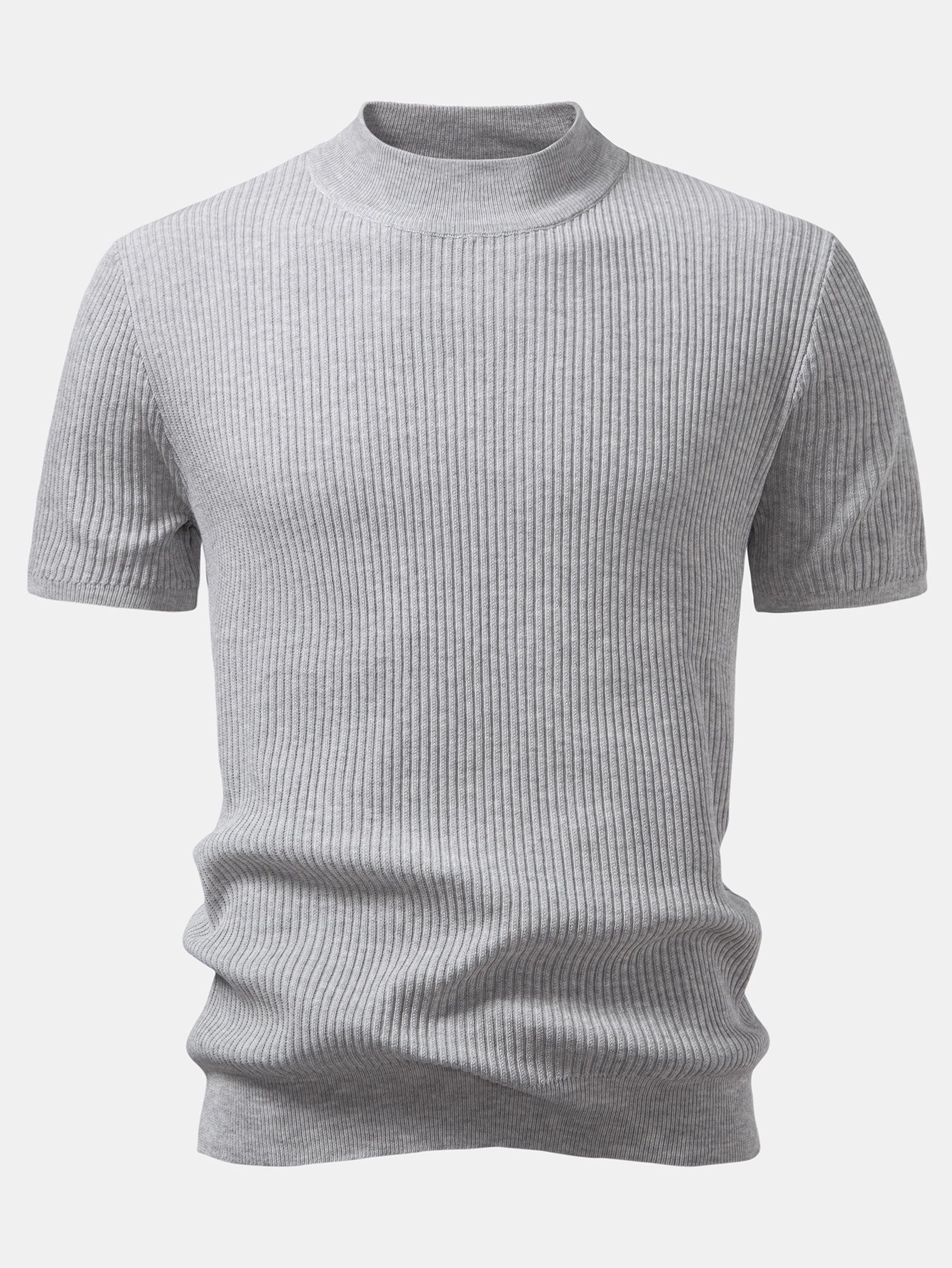 Ribbed Mock Neck Knitted Sweater T-Shirt