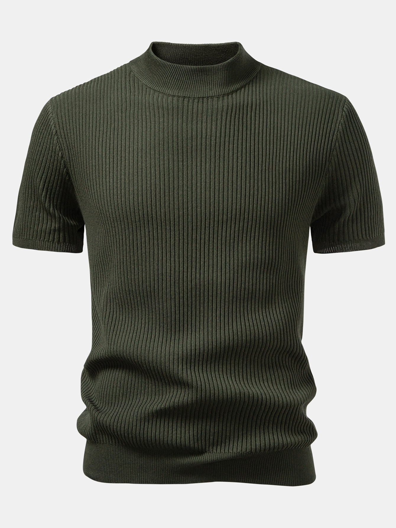 Ribbed Mock Neck Knitted Sweater T-Shirt