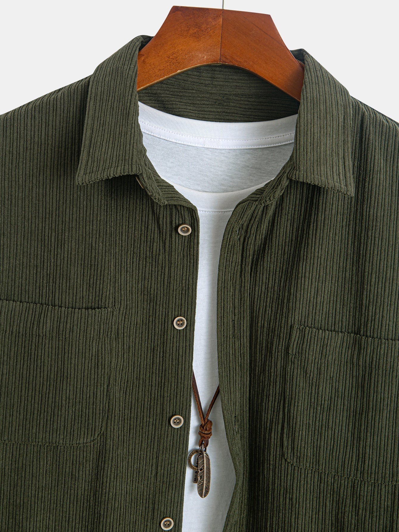 Long Sleeve Corduroy Pocket Button Up Shirt