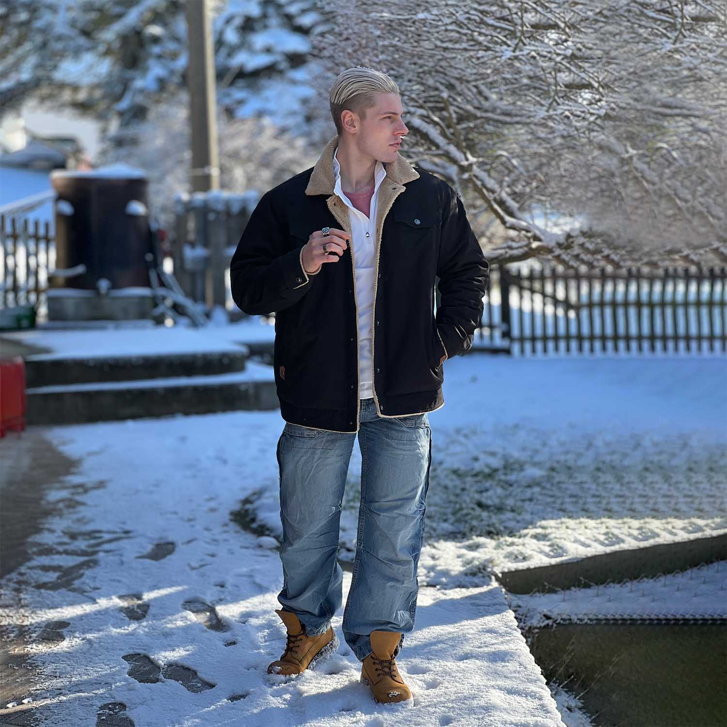 Men's Sherpa Lined Jacket with Multi Pockets