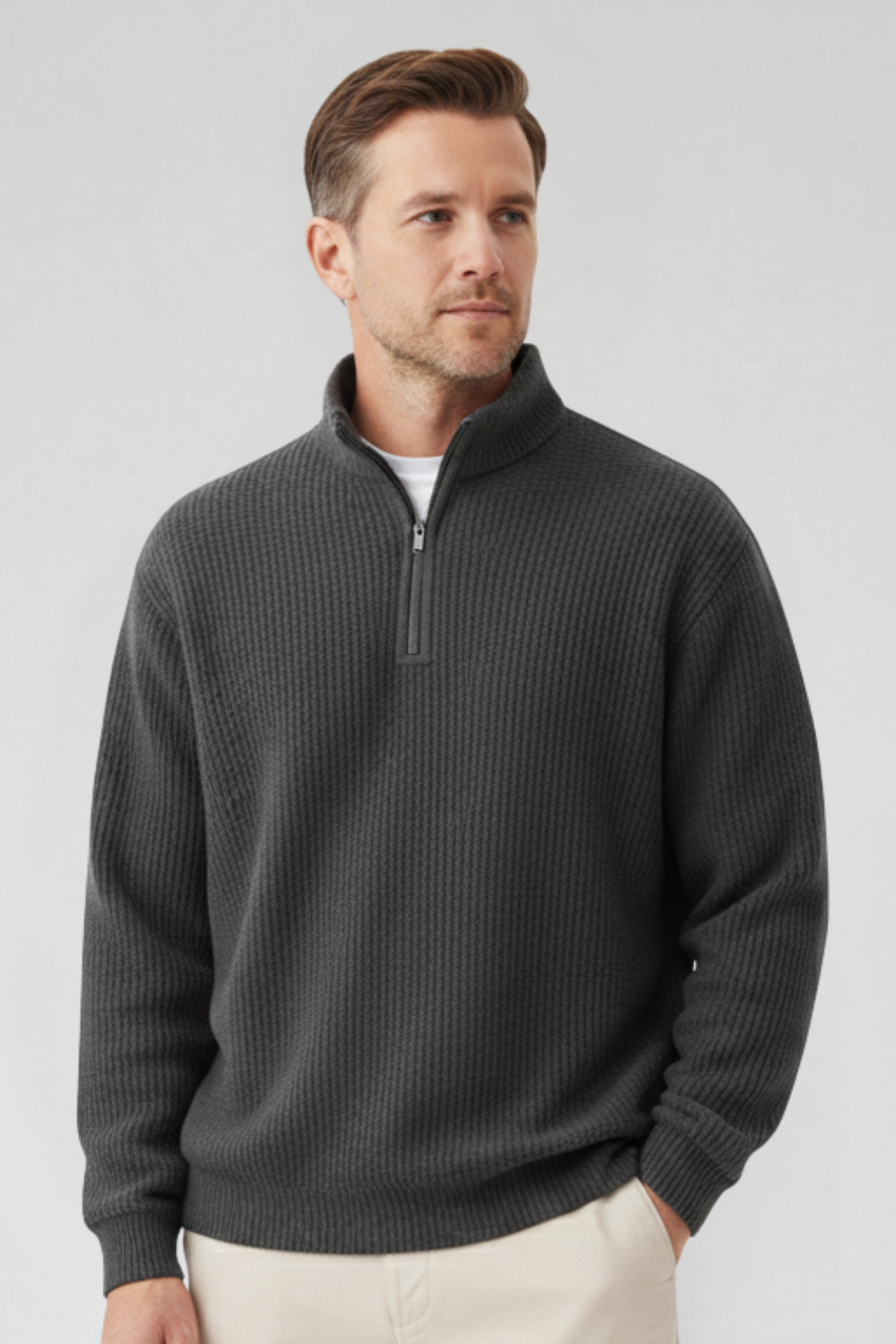 PULL EN MAILLE À COL ZIPPÉ POUR HOMME