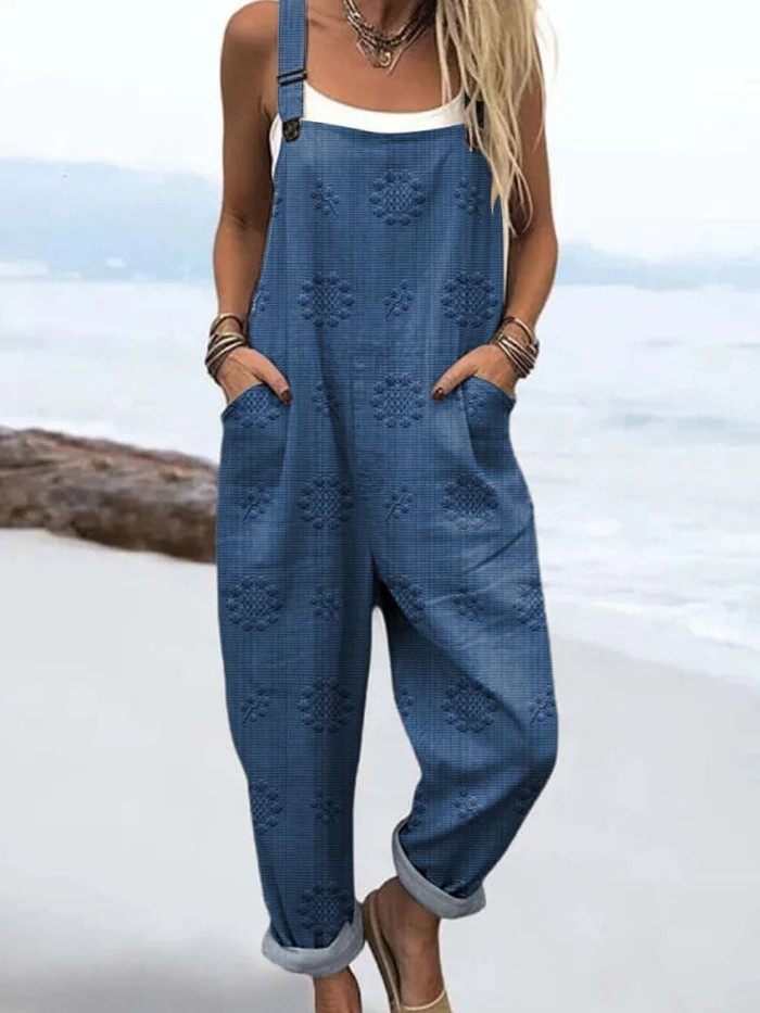 Casual Wide Leg Jumpsuit with Vintage Floral Print