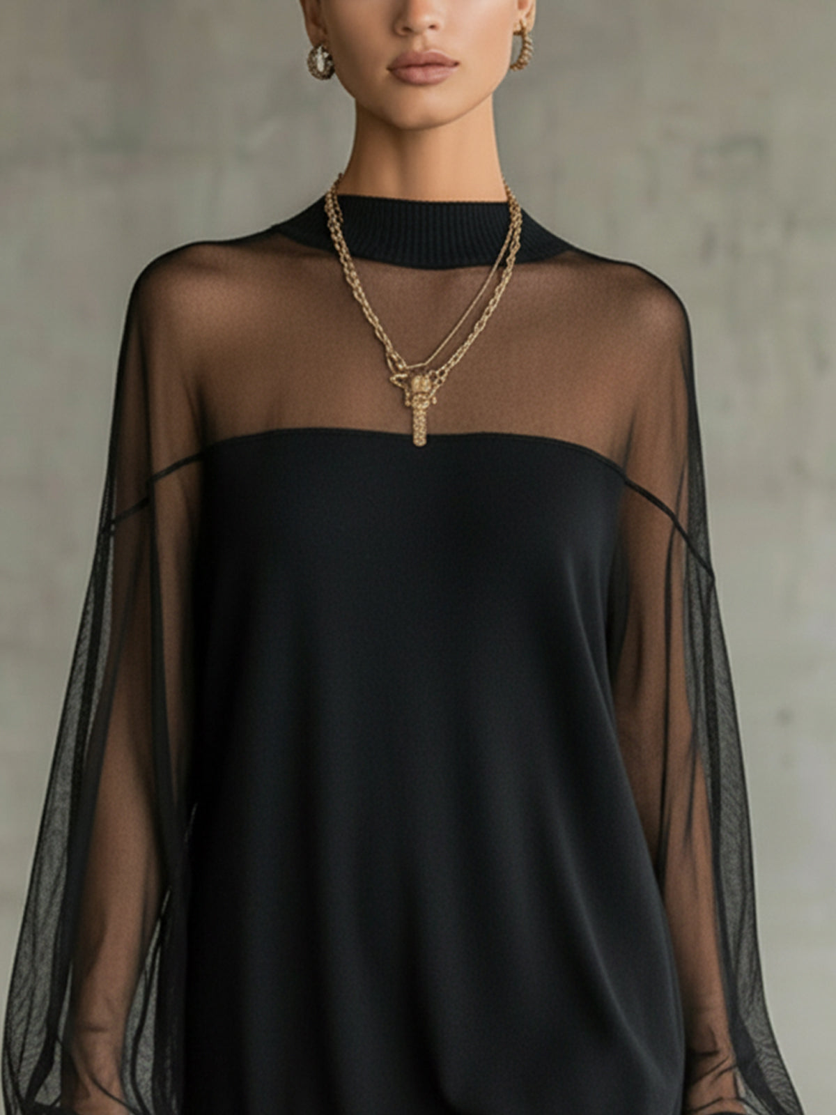 Amélie™ | Robe Mini Noire Élégante avec Manches en Mesh