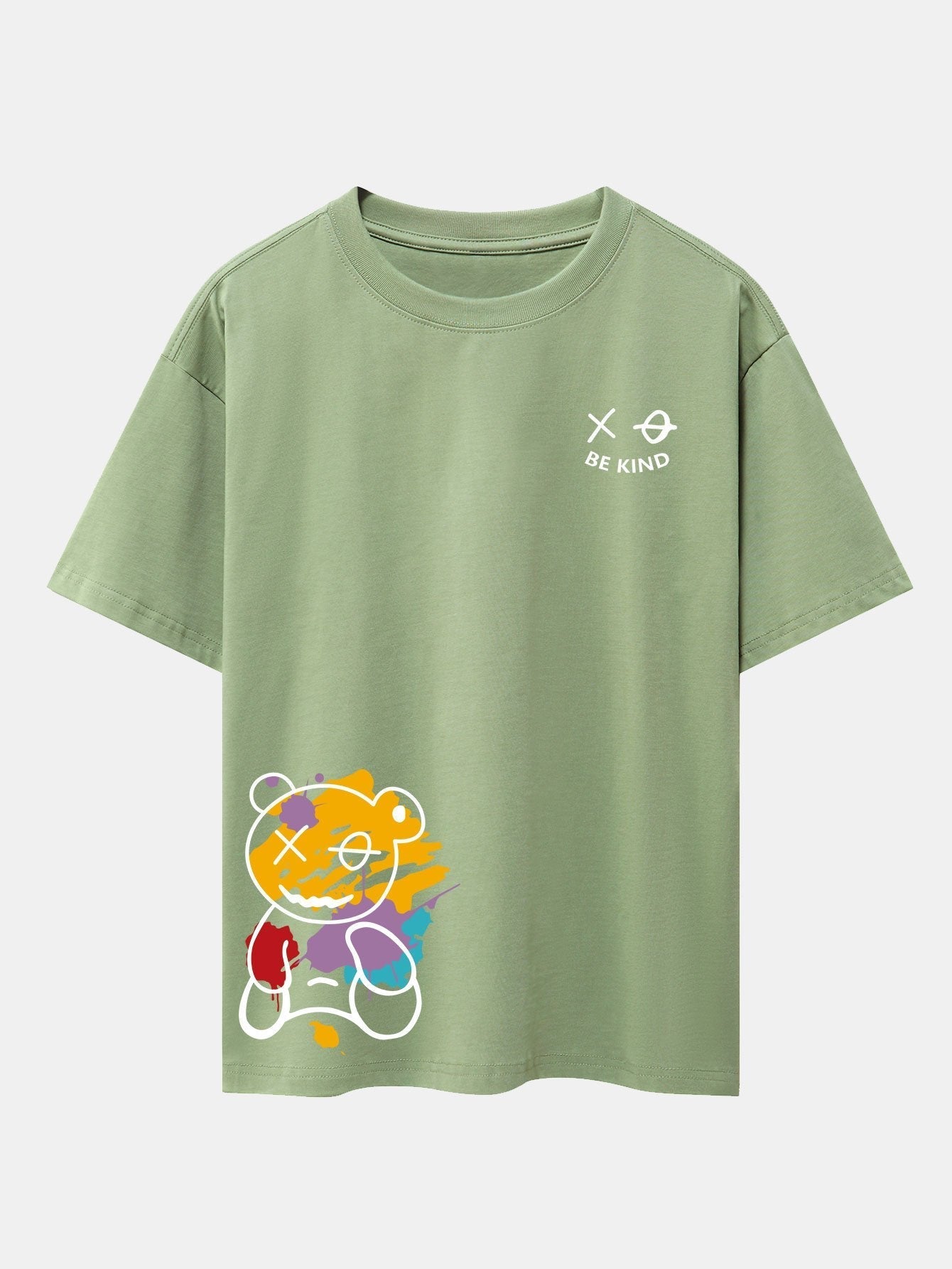 Graffiti Bear Print Drop Shoulder Oversize T-Shirt