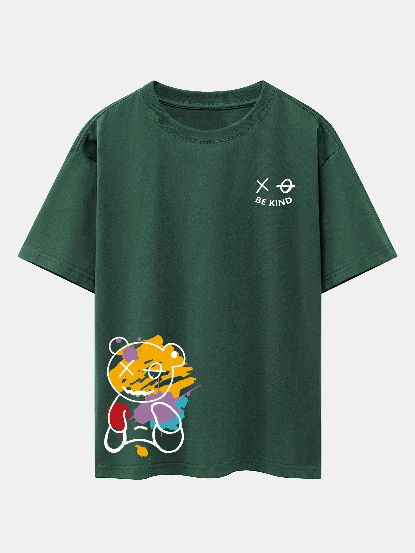 Graffiti Bear Print Drop Shoulder Oversize T-Shirt