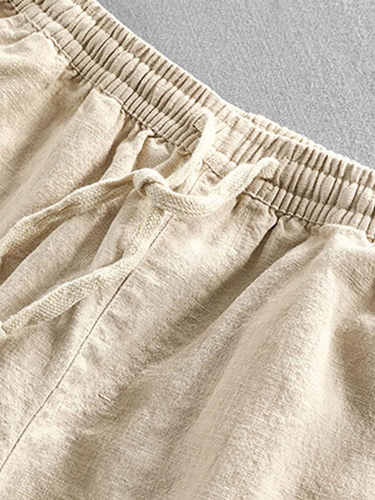 Linen Cotton Blend Drawstring Shorts