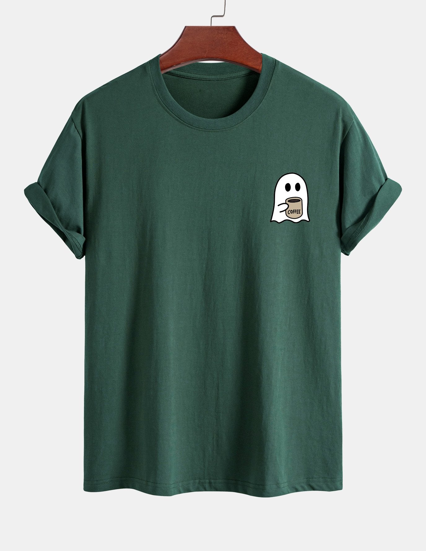 Regular Fit Ghost Drinking Coffee Print Cotton T-Shirt