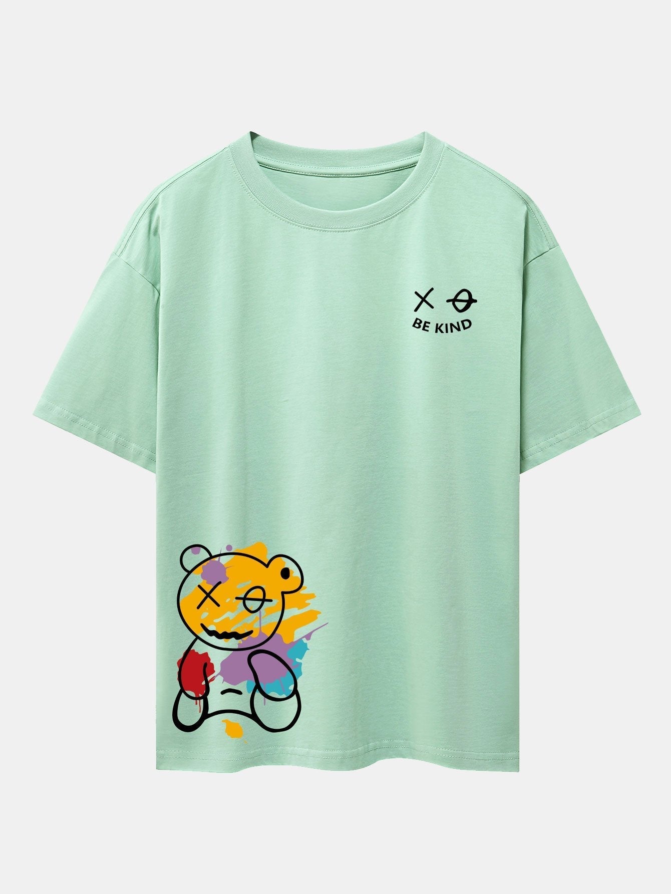 Graffiti Bear Print Drop Shoulder Oversize T-Shirt