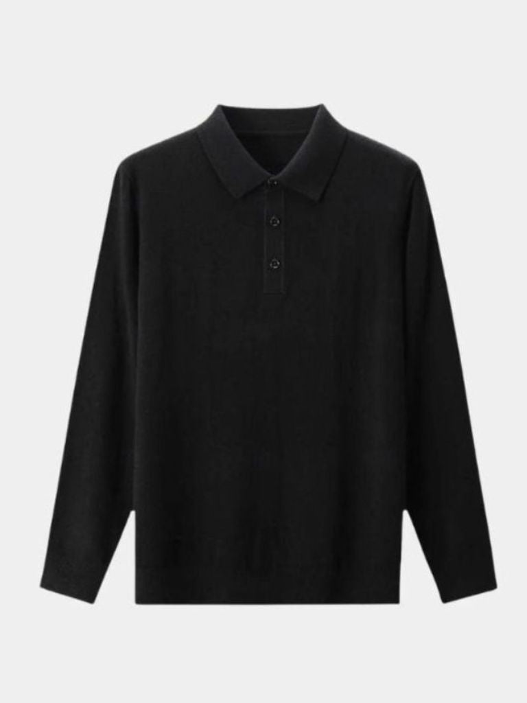 Buttoned Knit Wool Polo Sweater