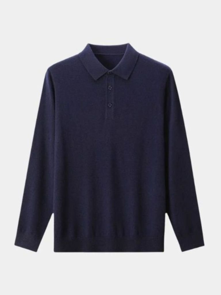 Buttoned Knit Wool Polo Sweater