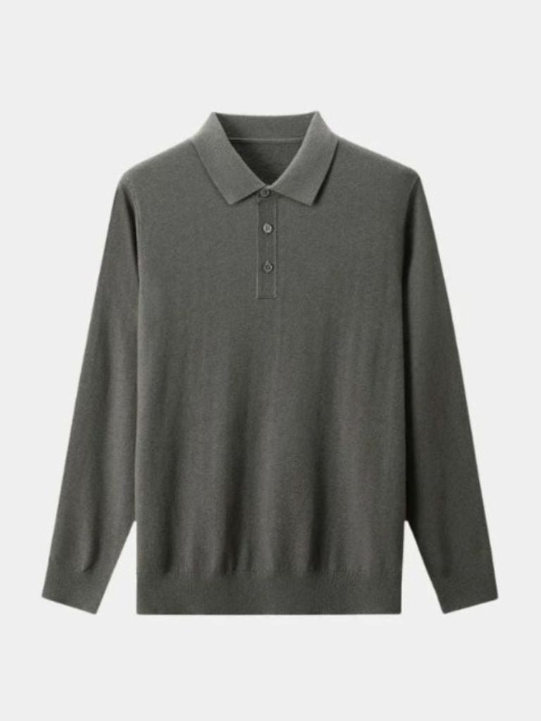 Buttoned Knit Wool Polo Sweater